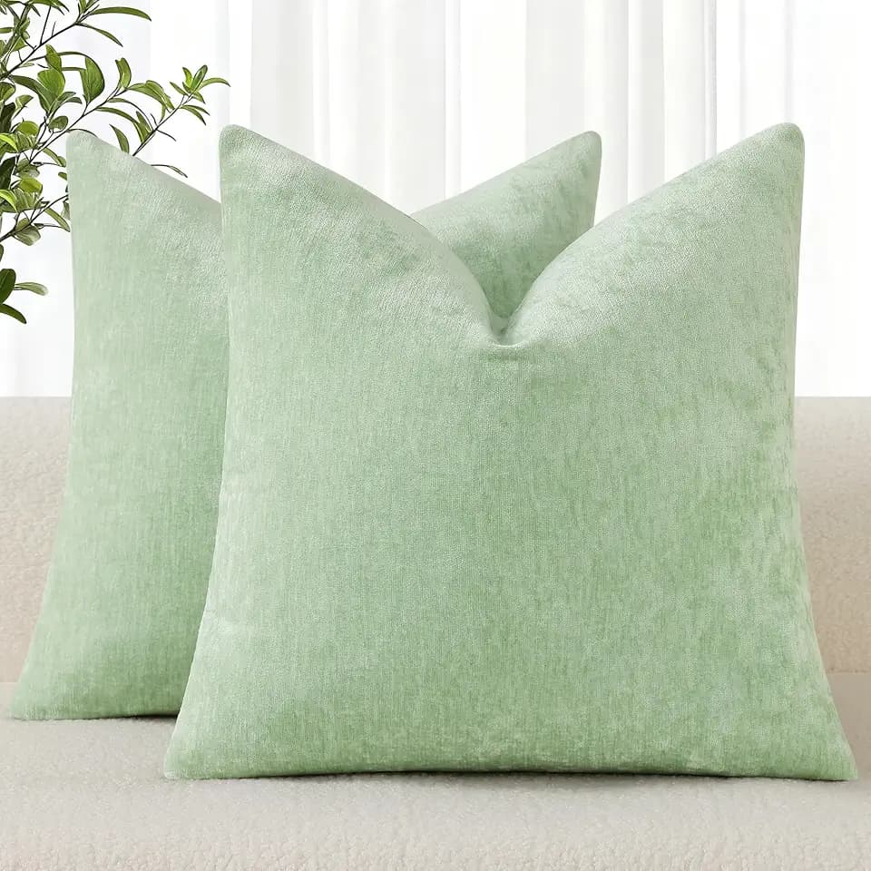 decorUhome Soft Chenille Sage Green Throw Pillow Covers 22X22 Set of 2