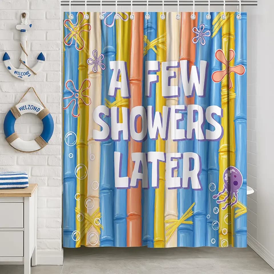 KAIRA Funny Ocean Shower Curtain 72x72 Inch,Cute Bathroom Decor,Yellow Blue