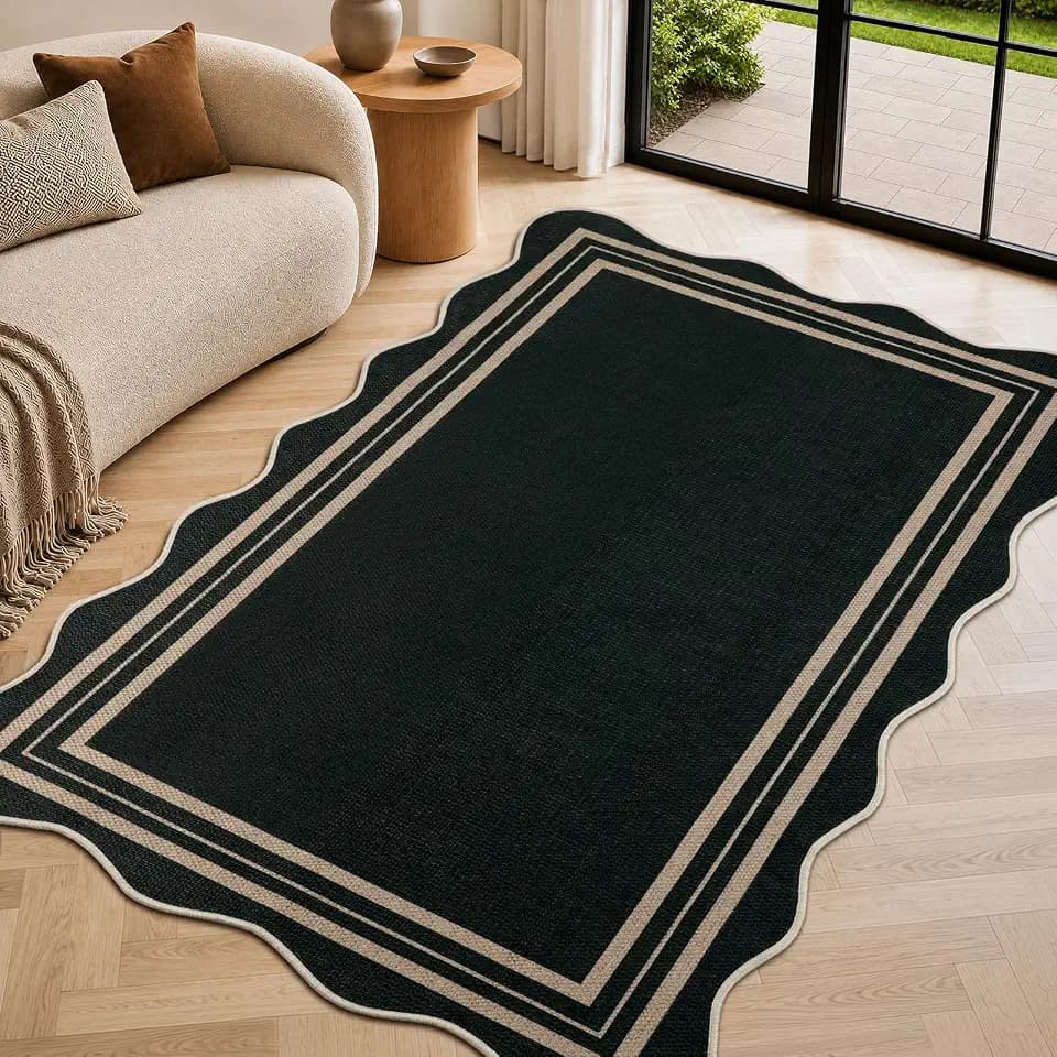 EDIMENS Easy Jute Scalloped Outdoor Rug 3x5 for Entryway Porch Front Door