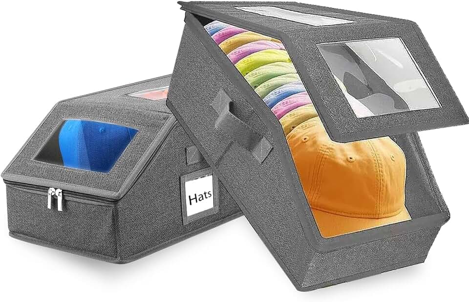 Hat Organizer for Baseball Caps,2PCS Stackable Hat Storage Box