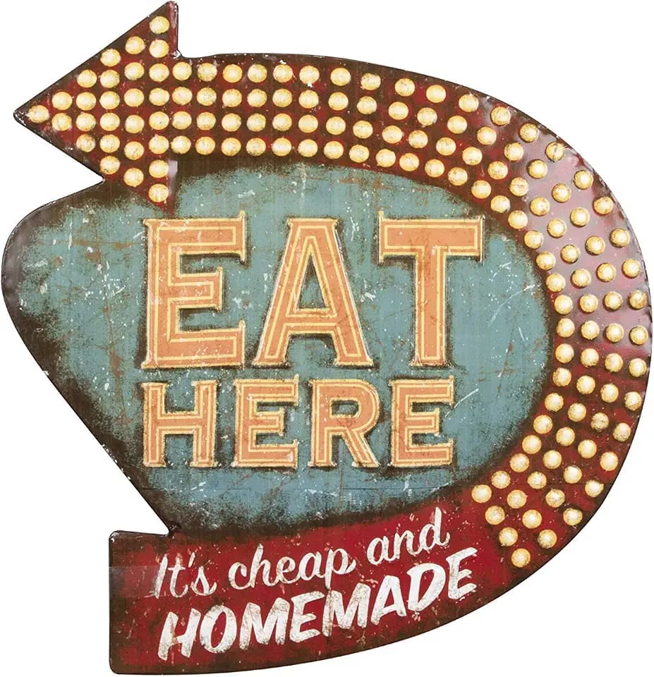 Creative Co-Op Metal “Eat Here” Retro Wall Décor, Multicolor