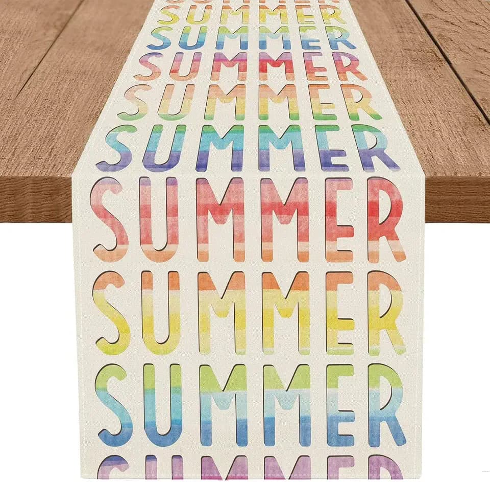 GPGHE Summer Table Runner Gradient Summer Table Runners 13x90 Inch Seasonal Holiday Home Party Kitchen Dining Table Decor