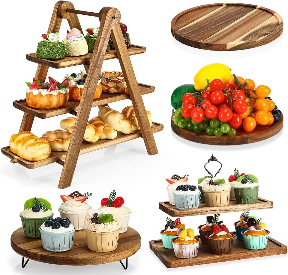 Havawish 5 Pcs Wood Dessert Display Set, Cupcake Stand Cake Tower Tray