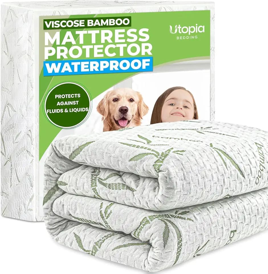 Bamboo Viscose Waterproof Mattress Protector Twin Size, 15" Deep Pocket