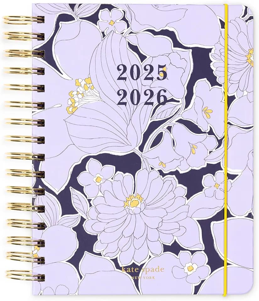 kate spade new york Daily Planner 2025-2026 Large Agenda August 2025-December 2026, Hardcover Weekly and Monthly Spiral Planner with Stickers (Coastal Garden)
