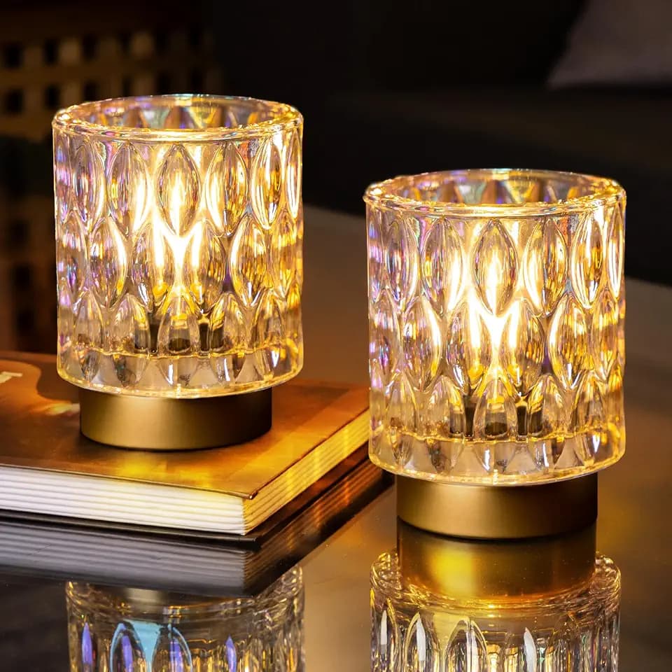 MJ PREMIER Tischlampe Kabellose 2er Set Pearl Nachttischlampe mit Timer