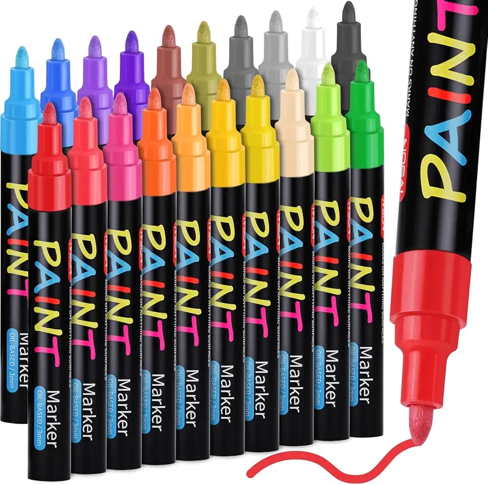 IVSUN Paint Markers, 20 Colors Oil-Based Waterproof Marker Medium Tip