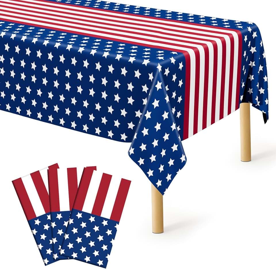 3 Pack Plastic 4th of July Tablecloths, Patriotic USA Flag Party Supplies