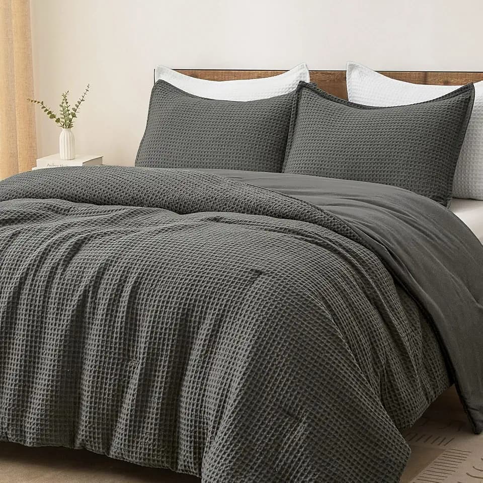 PHF Ultra Soft Waffle Comforter Set 2 Pieces Twin, Grey