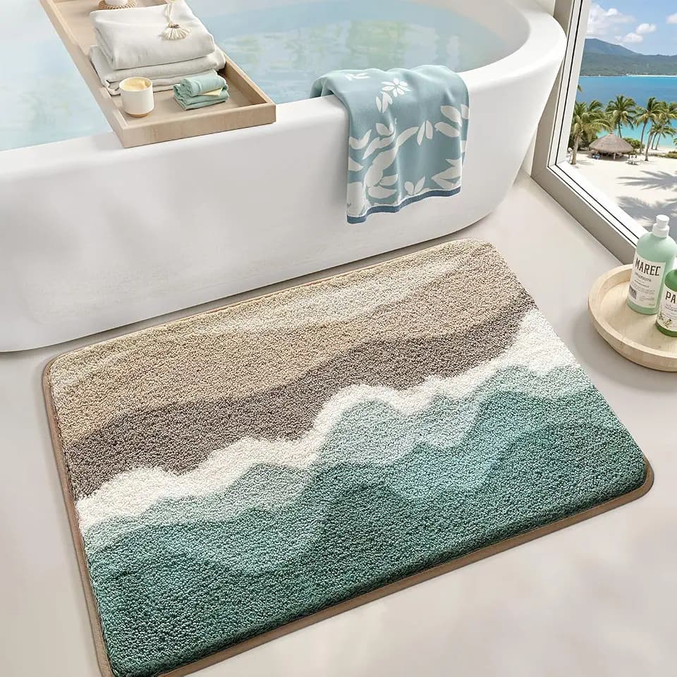 LUMI Coastal Bathroom Rug Soft Microfiber Absorbent Bath Mat 20x32