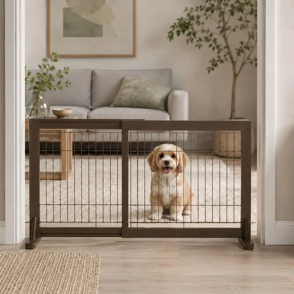 TRIXIE Freestanding Pet Gate, 24-in Tall, Brown