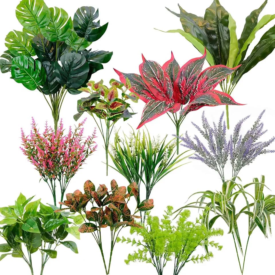 18 PCS Artificial Outdoor Plants, Fake Plants Mix