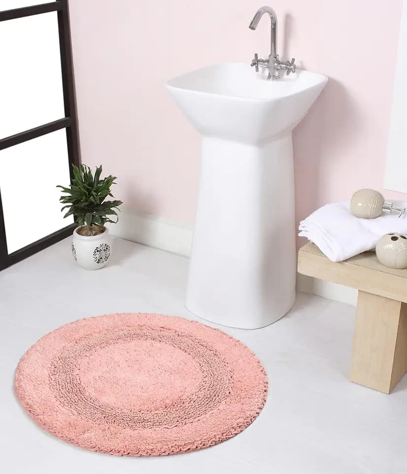 Home Weavers Radiant Collection 100% Cotton Bathroom Rugs Set, Bathroom Décor, Washable Rug, Extra Soft and Absorbent Bath Rug, Kitchen Mat, Bath Mat Set, Bath Floor Mat Non Slip, 22" Round, Pink