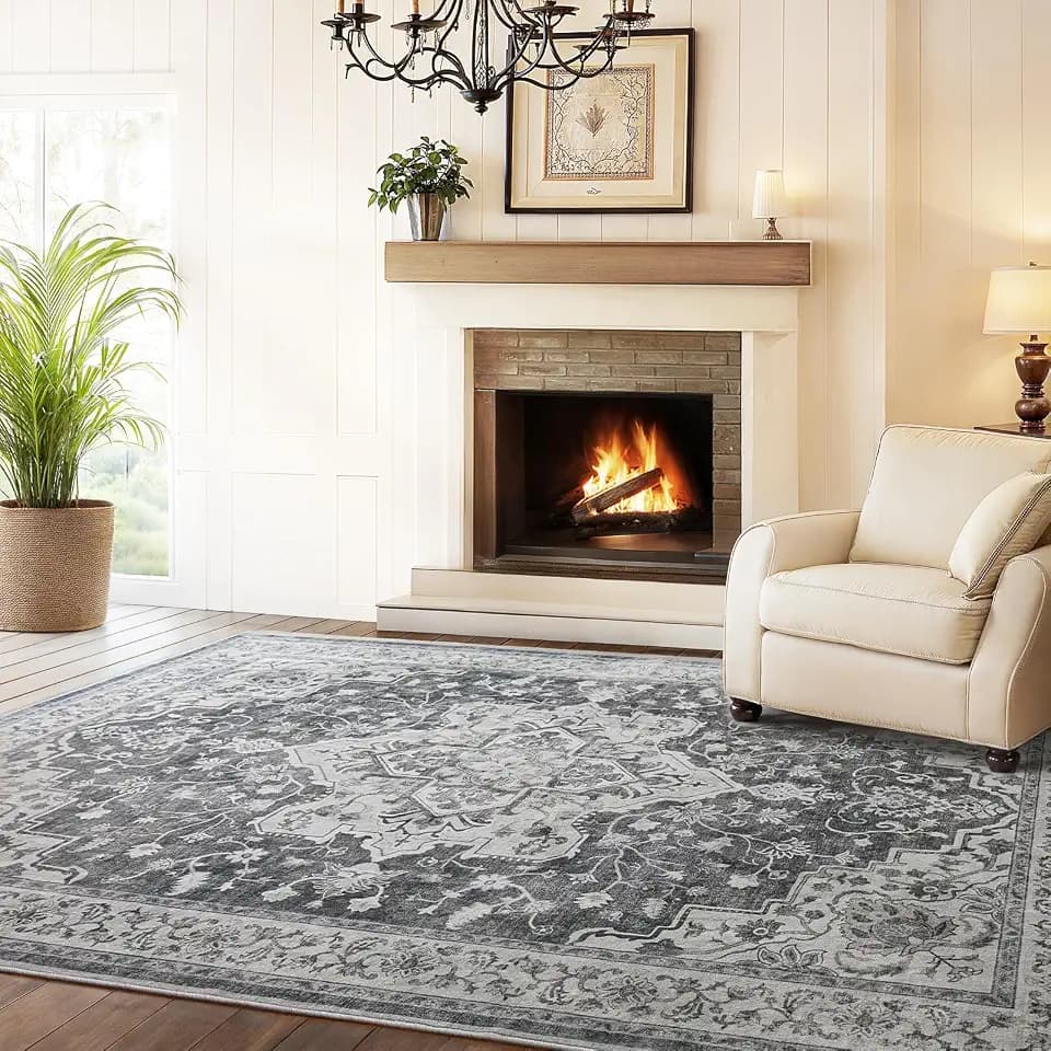 Marsail 5x7 Washable Rug for Living Room, Bedroom, Vintage Rug, Grey