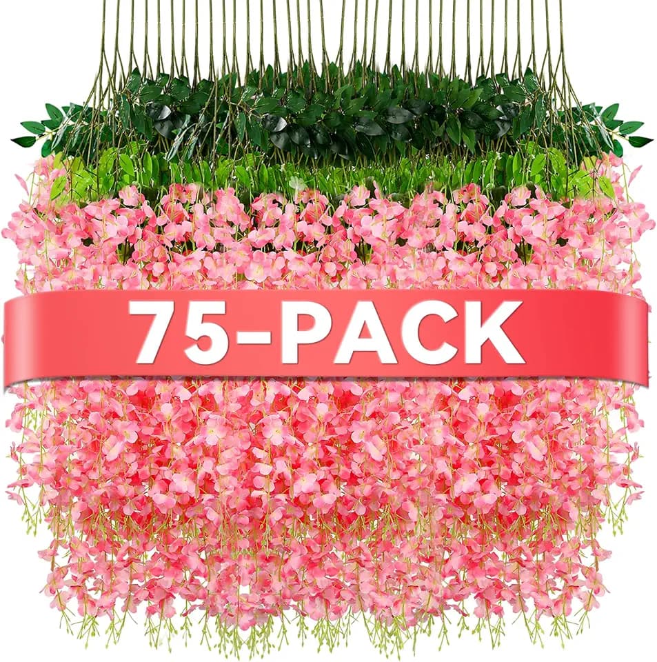 Alotiki Pink Wisteria Hanging Flowers, 75 Pack Fake Hanging Flowers