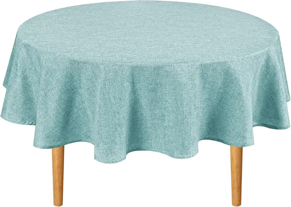 Hiasan Linen Tablecloth 90 Inch Round for Kitchen Dining Room, Aqua