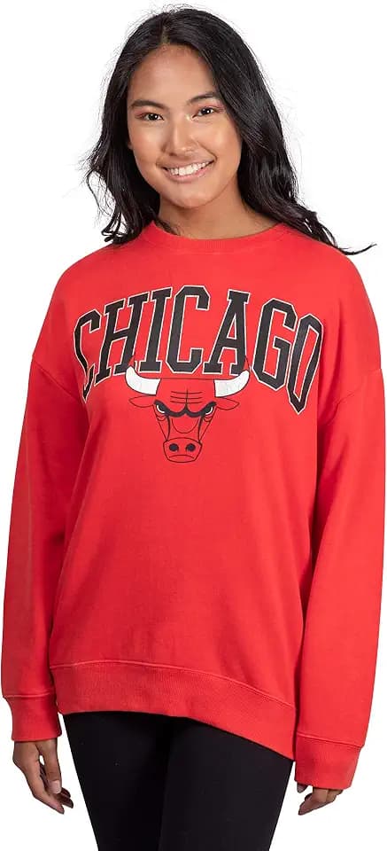 Ultra Game NBA womens Nba Official Extra Soft Fleece Distressed Oversized Pullover Sweatshirt