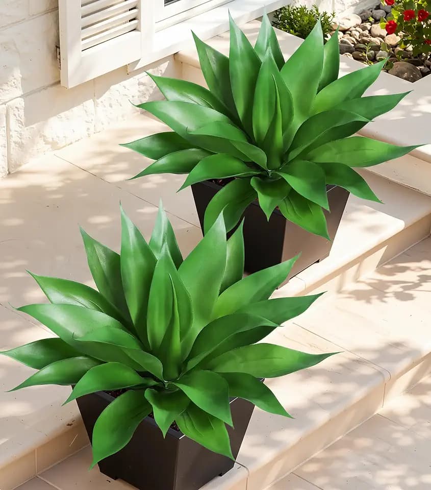 Ivydale Fake Plants Agave Artificial Plants Outdoor 2 PCS for Outside Decoration, Faux Greenery UV Resistant Artificial Outdoor Plants for Front Door Porch Planter Urn Patio Garden Yard(18 Inch Green)