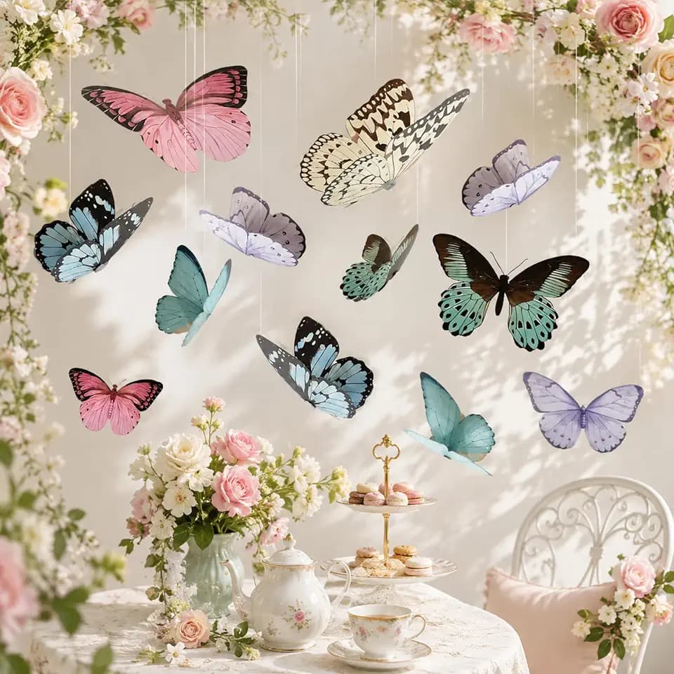 18 Pcs Large Butterfly Party Decoration 3D Vintage Hanging