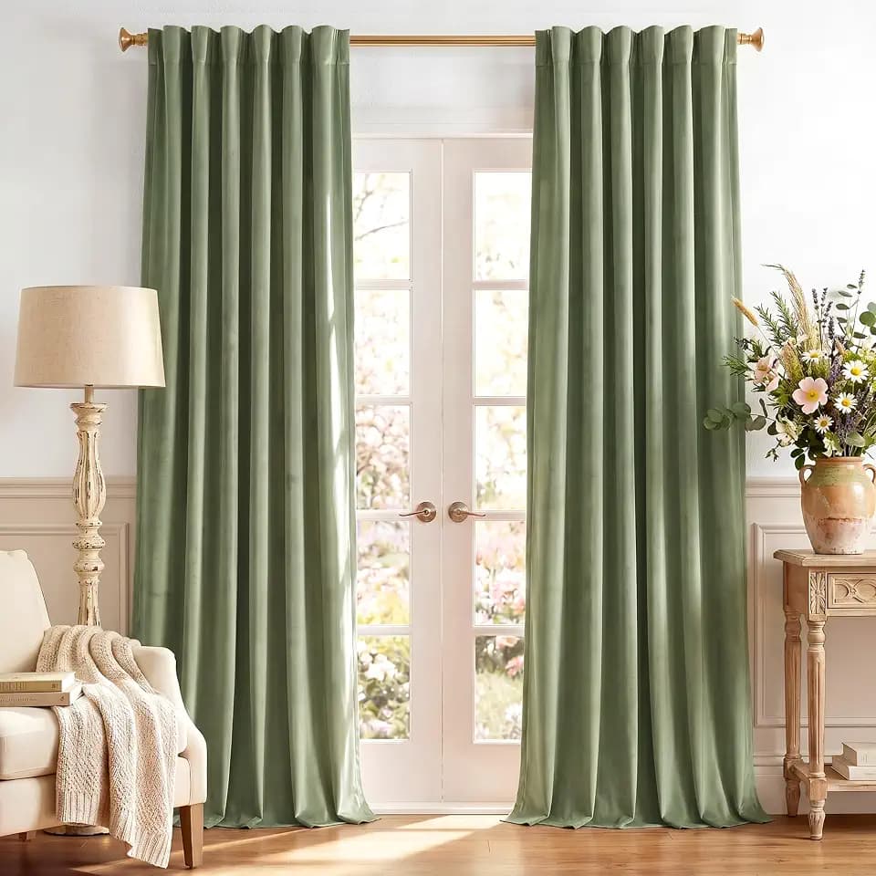 StangH Sage Green Velvet Curtains Farmhouse for Bedroom, W52xL94, 2 Panels