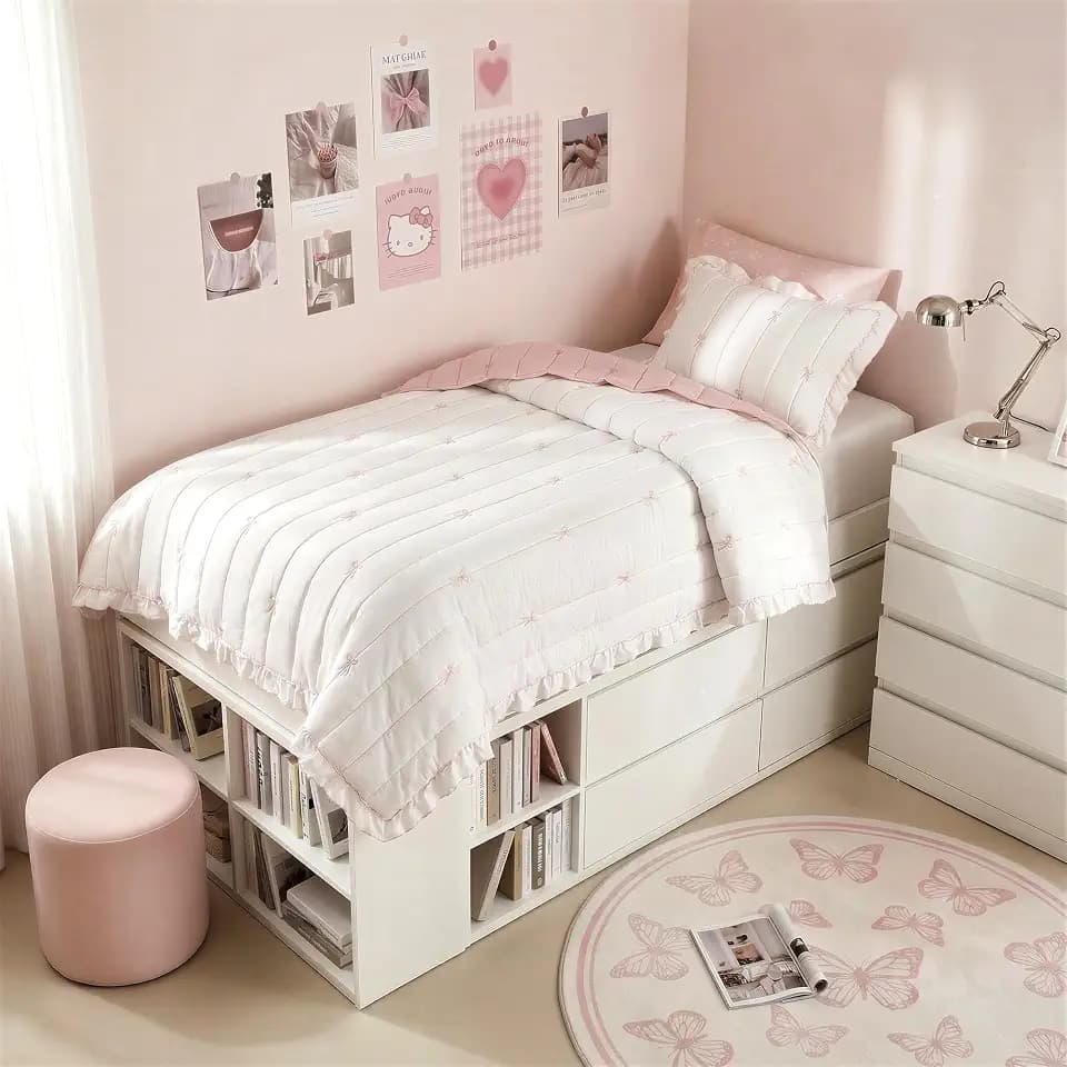 Intelligent Design Bow Embroidered Ruffle Pink Twin Quilt Set, 2pc