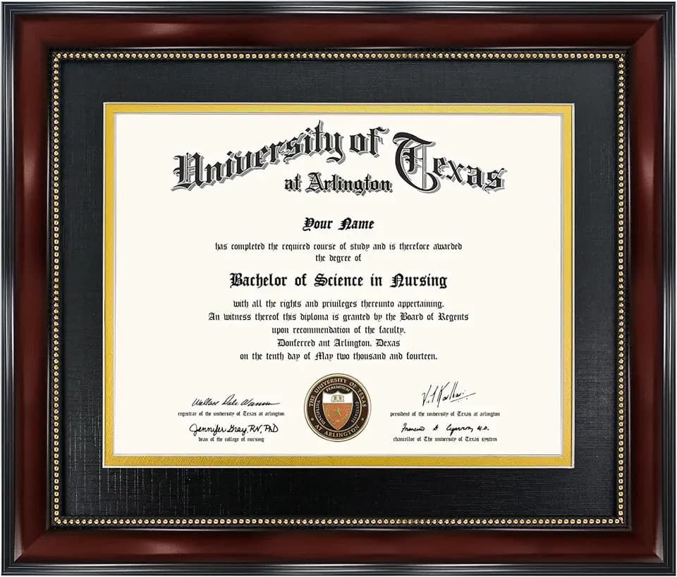 GraduationMall 8.5x11 Diploma Frame with Black over Gold Mat or Display 11x14 Document without Mat, UV Protection Acrylic, Mahogany with Gold Beads