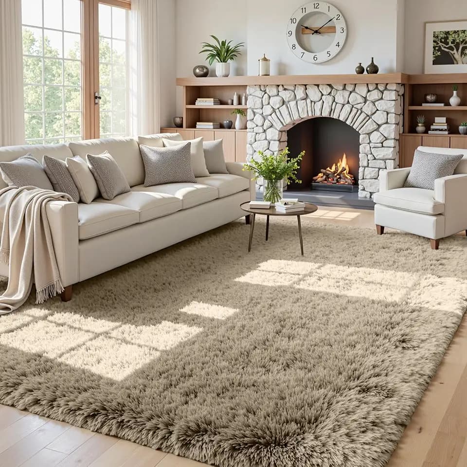 5x7 Fluffy Shag Area Rugs for Living Room Bedroom: Soft Carpet Gray Camel
