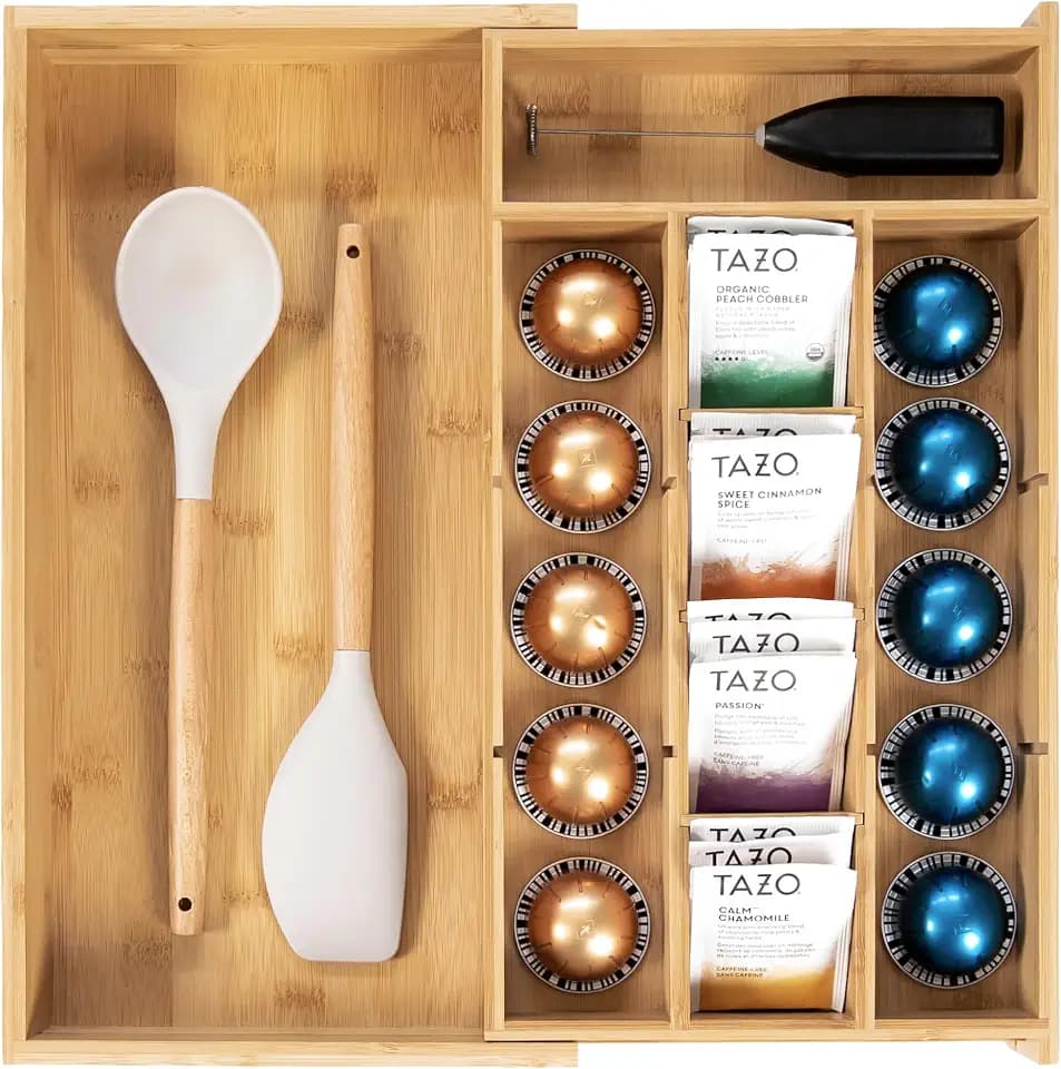 KitchenEdge Tea Bag & Coffee Pod Organizer, 9.7-17 in, Bamboo