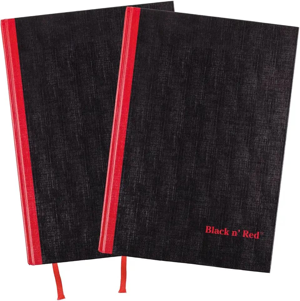 Black n' Red Notebooks, Business Journals, 2 Pack, 8-/4" x 5-7/8", 96 Sheets, Ruled, Optik Paper, Hardcover, Casebound, Black (400163207)