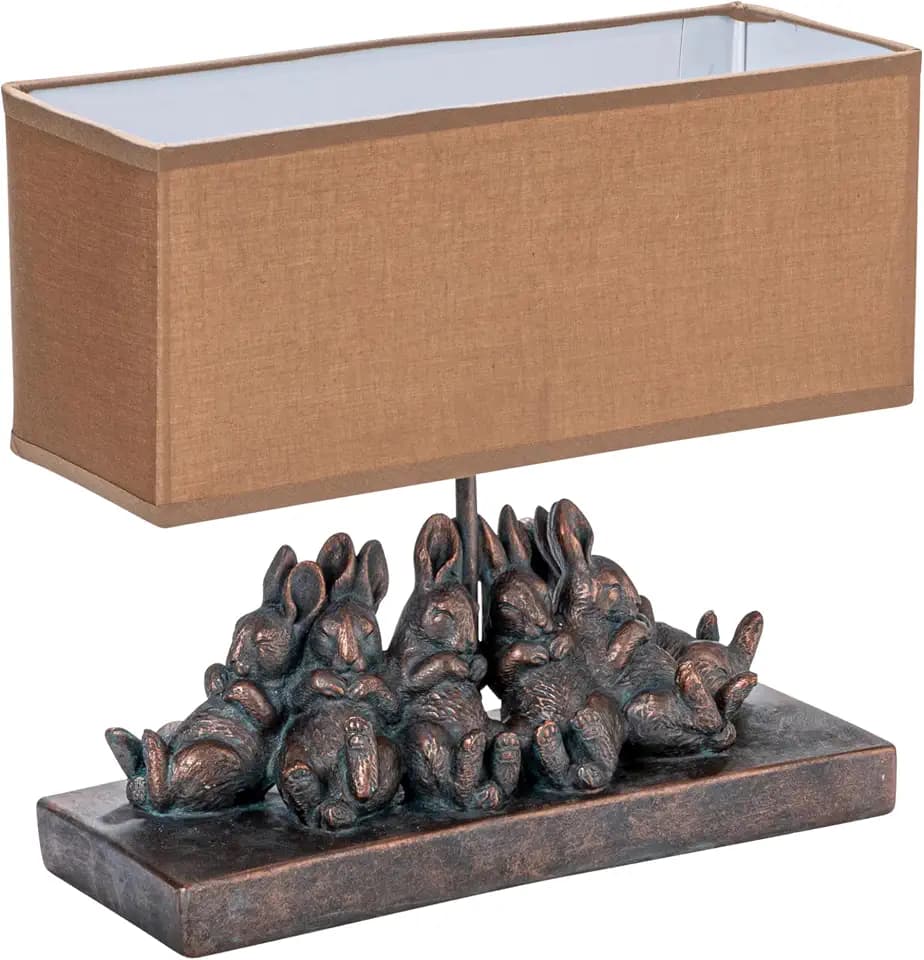 Creative Co-Op Resin Rabbit Table Lamp with Rectangle Linen Shade, Bronze Finish