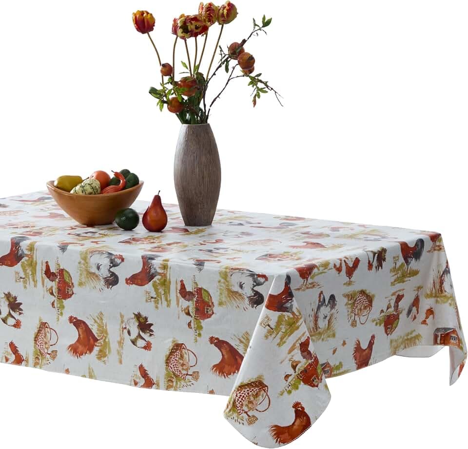 Newbridge Rooster Farm Vinyl Tablecloth, 60 x 84 Inch Rectangle