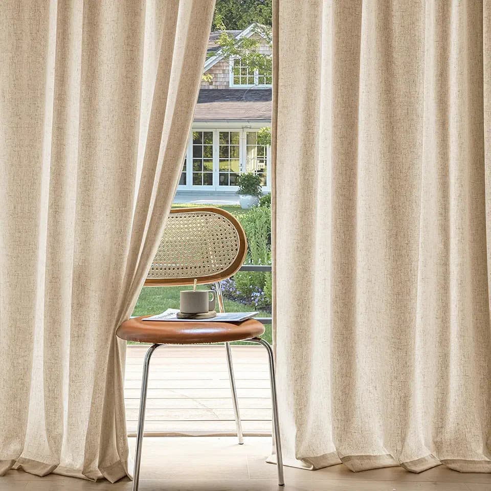 MIULEE Non-See-Through Privacy Linen Curtains 52W x 63L Inch Light Brown