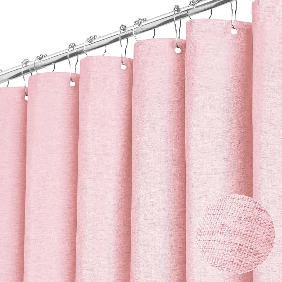 BTTN Pink Linen Textured Waterproof Thick Fabric Shower Curtain Set, 72x72
