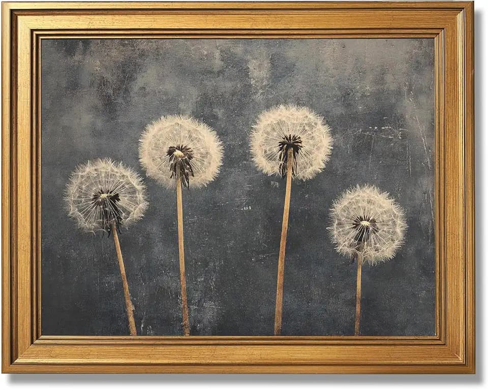 Vintage Dandelion Framed Canvas Poster Rustic Wildflower Moody Wall Art Retro Dark Academia Botanical Painting Print Minimalist Antique Landscape Artwork Decor for Bedroom Home 8x10inch