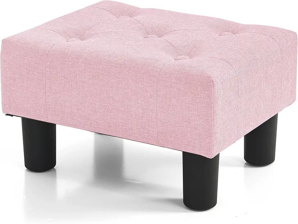 BRIAN & DANY Small Foot Stool, Linen Foot Stools with Legs, Stable Small Footstool for Living Room, Light Pink