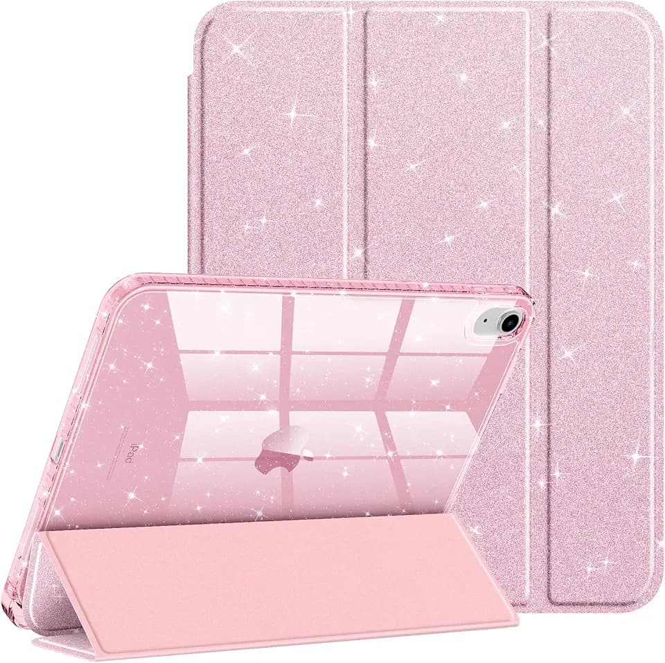 Fintie Glitzer Hülle für iPad A16 11./10. Generation (2025/2022, 11/10.9") | Transparente Glitzer-Schutzhülle mit Stifthalter, Stoßfest Glänzender Rückseite & Auto Sleep/Wake, Hellrosa
