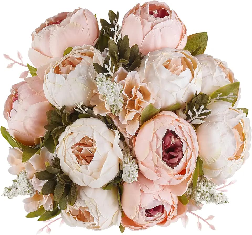 Mkono Peonies Artificial Flowers, 13 Stems Faux Peonies Real Touch 2 Pack