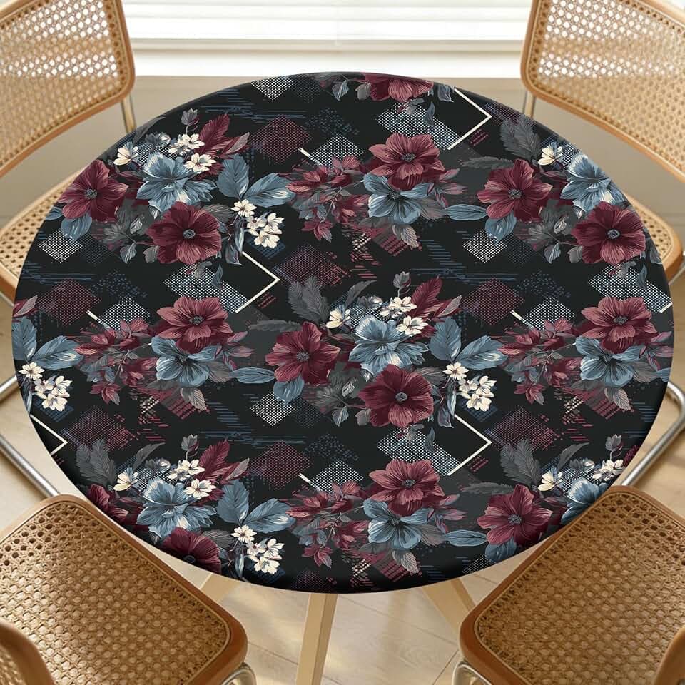 Round Fitted Table Cloth with Elastic Fits 54"-58" Round Tables