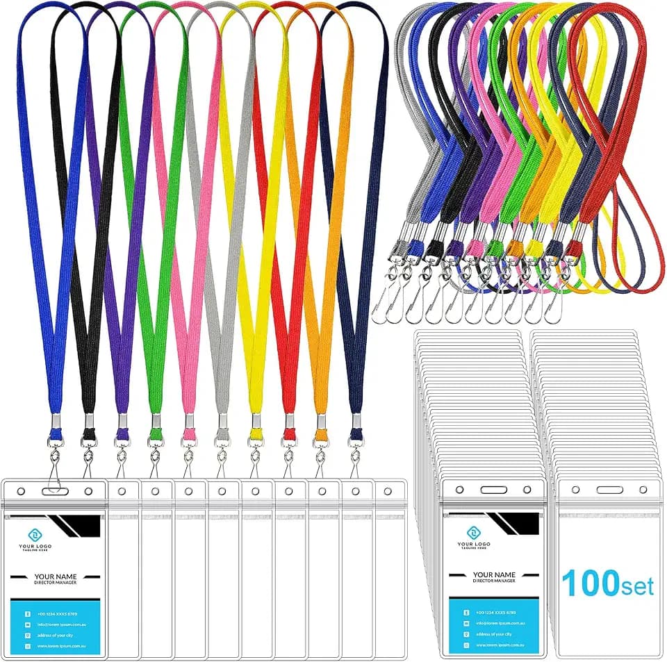Marspark 100 Set Name Tag Lanyards with ID Holders Bulk, Multicolor
