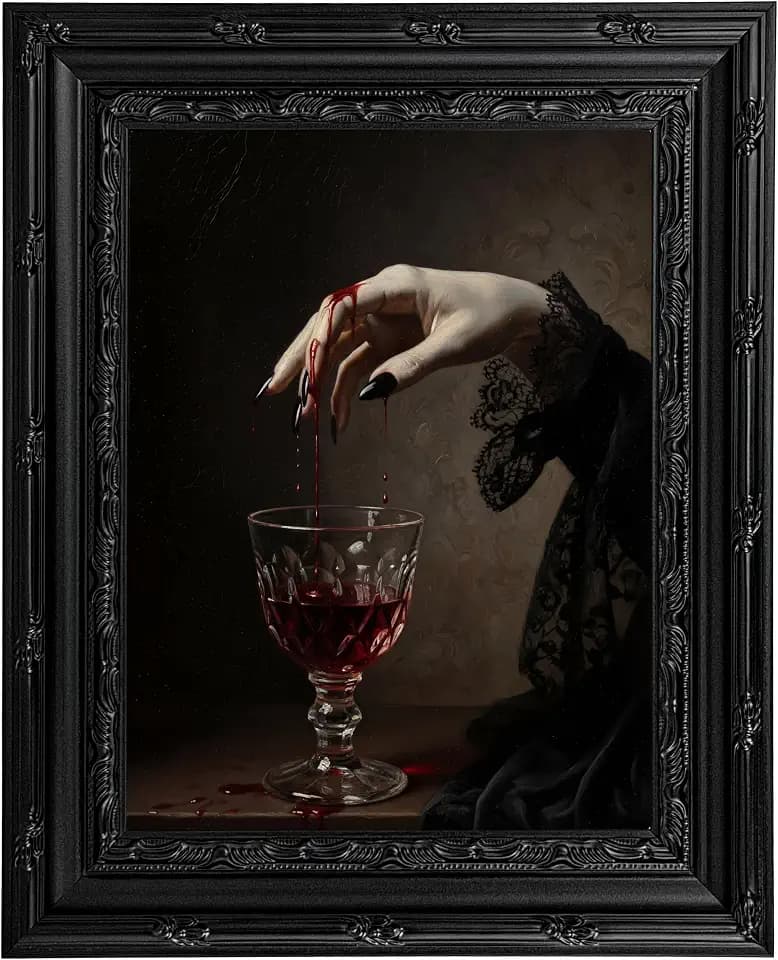 Framed Gothic Vampire Wine Glass Canvas Wall Art, 9x11 Inch