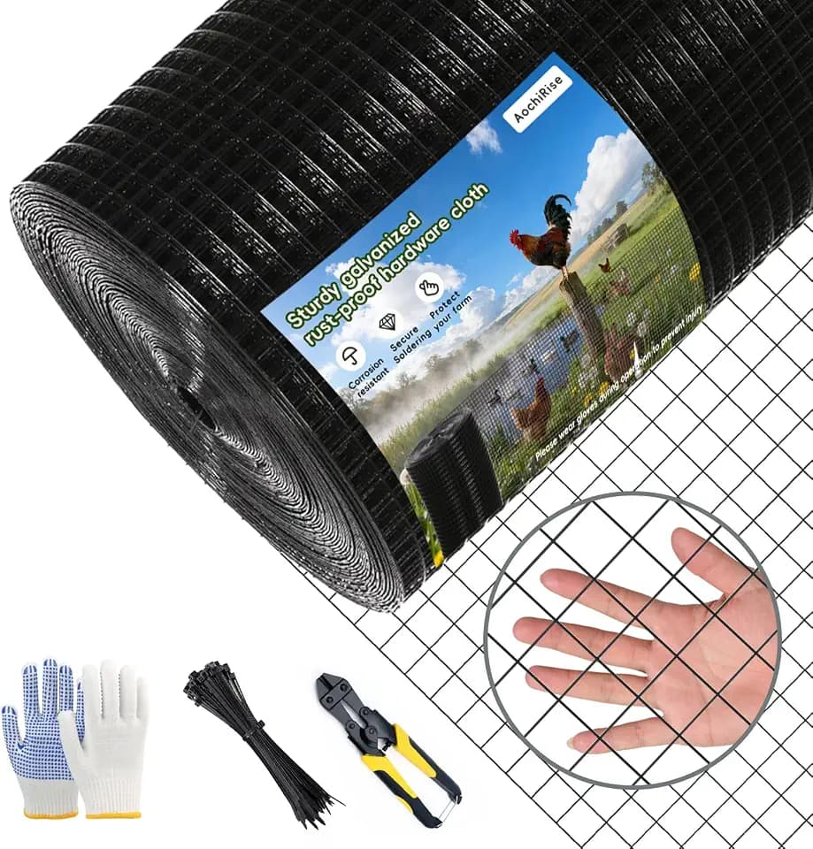 Galvanized Black Vinyl Coated Hardware Cloth, 1 Inch Mesh 17 Gauge