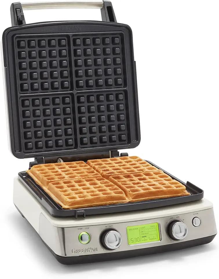 GreenPan Elite 4-Square Waffle Maker, Ceramic Nonstick Plates, Cream White