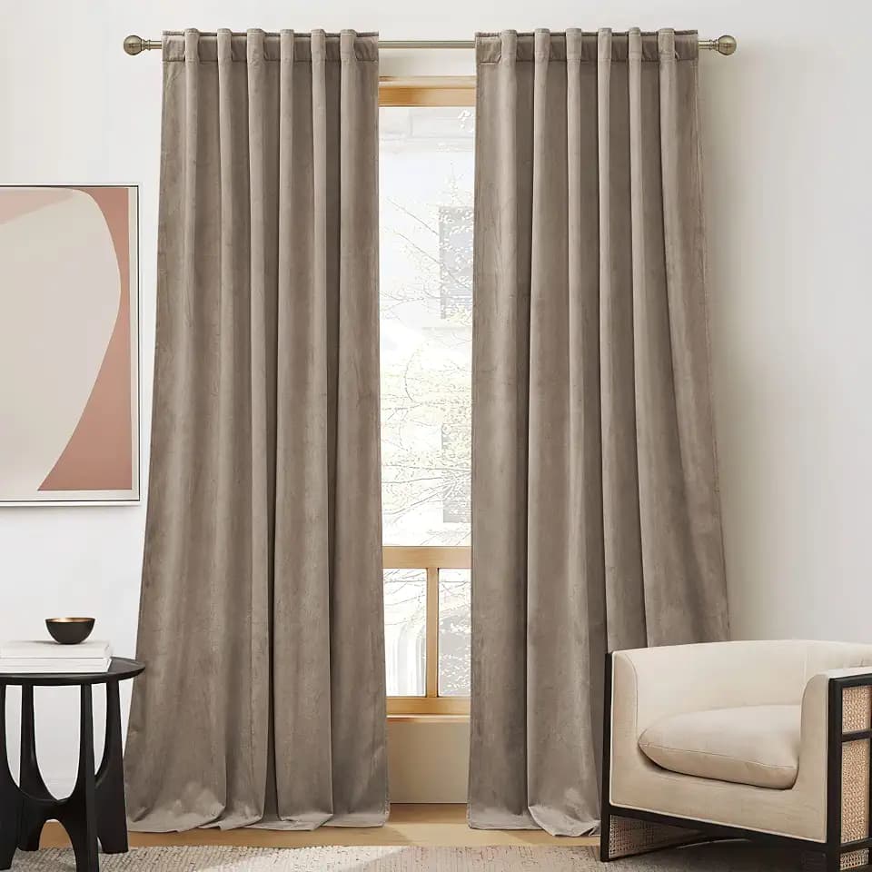 RYB HOME Taupe Velvet Curtains 90 inches for Bedroom Living Room Farmhouse