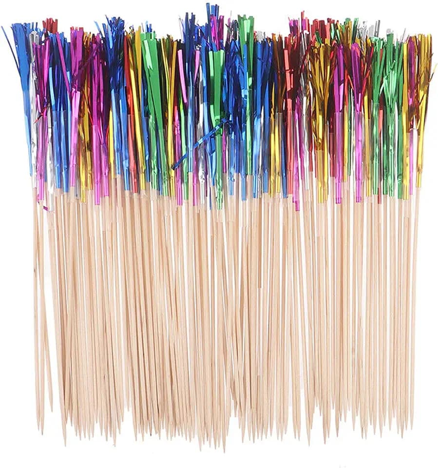 200Pcs Cocktail Picks, BetterJonny Foil Frills Firework Cupcake Picks Cupcake Topper Toothpicks Sandwich Appetizer Cocktail Sticks for Party Supplies
