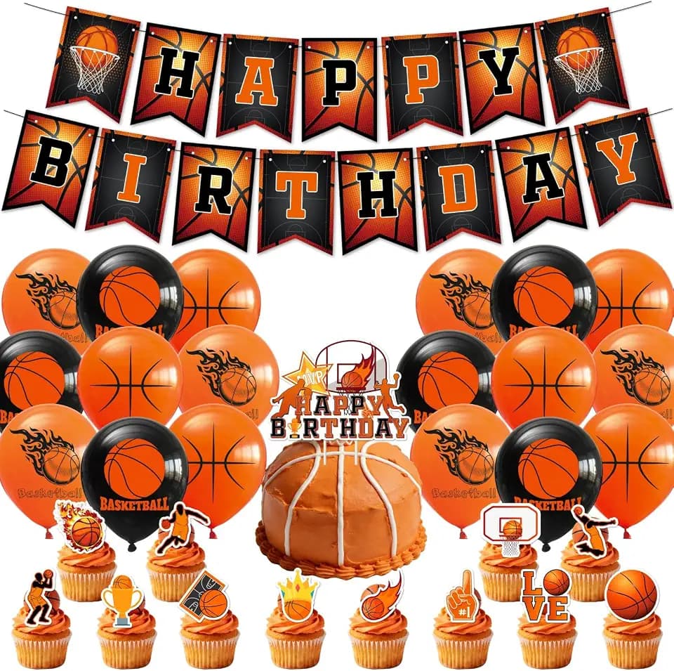 46PCS Basketball Birthday Party Decorations,Banner,Balloons Cake,Cupcake Toppers.Universal Basketball Theme Birthday Party Supplies,Basketball Birthday Decorations Sports Party Decorations.
