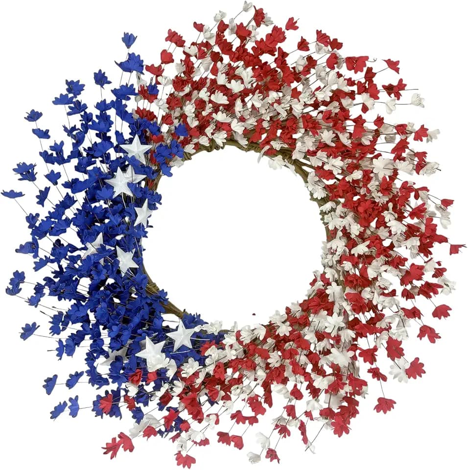 22 Inch 4th of July Wreath for Front Door – Patriotic Red White Blue Flowers – Memorial Day, Independence Day, Labor Day Decor – Indoor Outdoor Porch Wall Summer Home