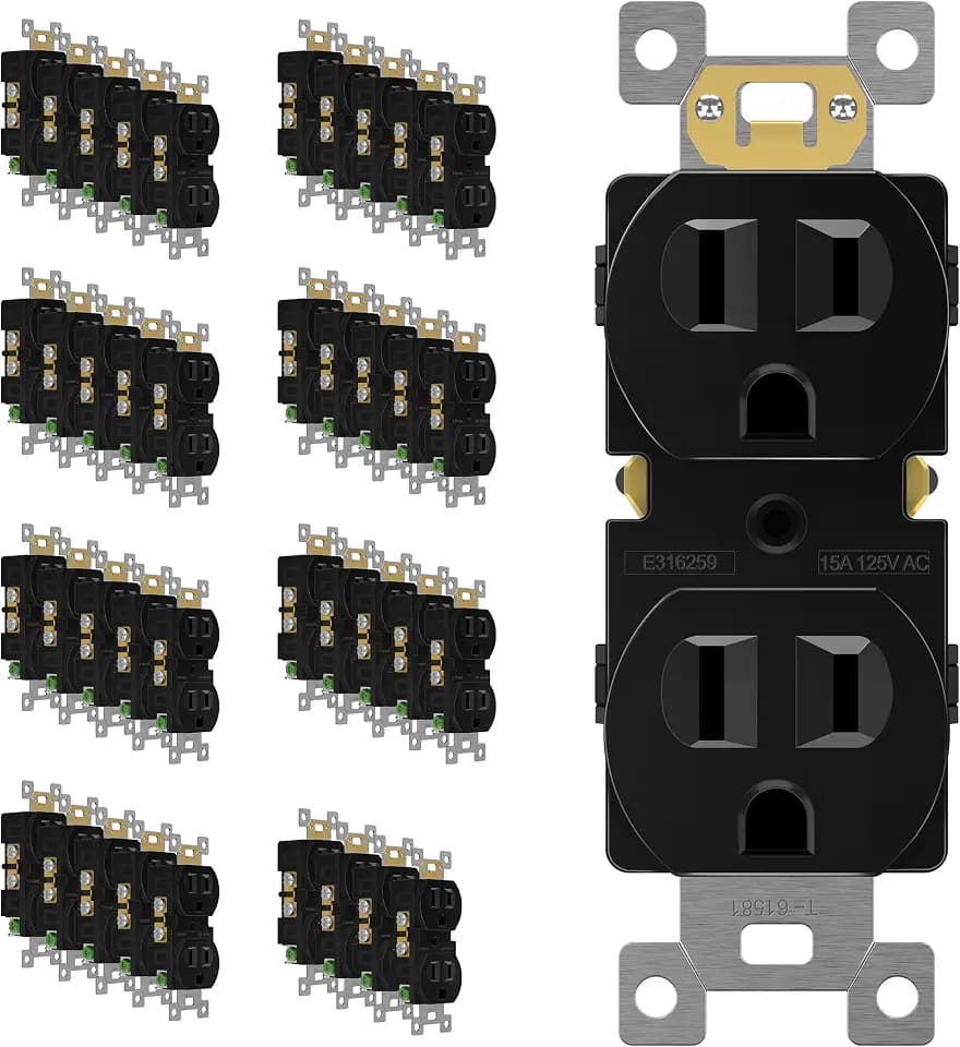 ENERLITES 40 Pack Duplex Wall Outlet, 15 Amp Electrical Receptacle, Black