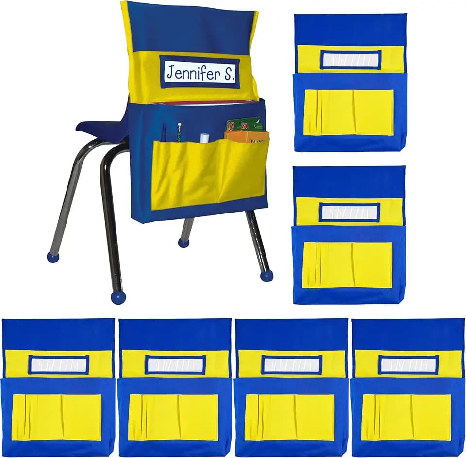 Carson Dellosa Chair Pockets for Classroom, Yellow & Blue, 6-Pack