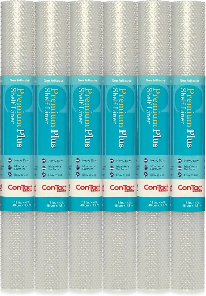 Con-Tact Brand Premium Plus Non-Adhesive Shelf Liner, Heavy Duty and Multi-functional Drawer Liner, 18" x 4', Nova Crystal Clear, Pack of 6 Rolls