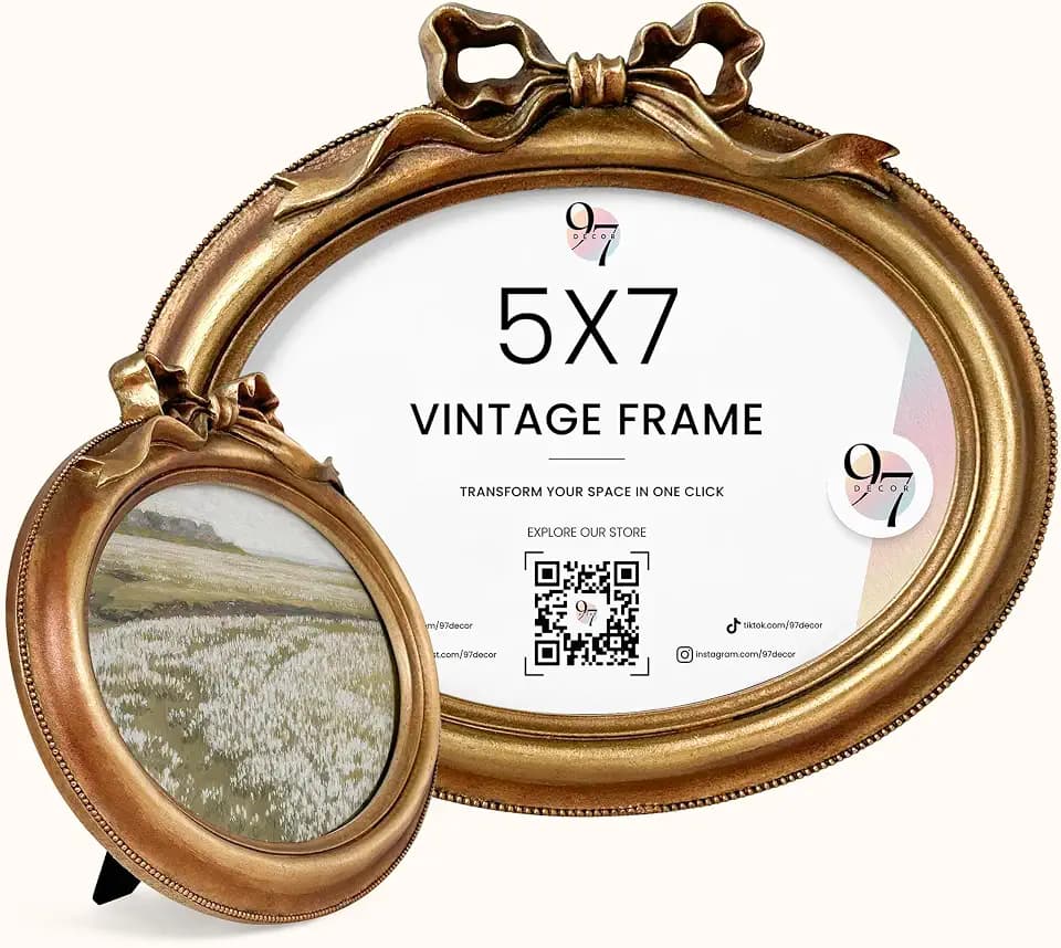 97 Decor Vintage Gold Oval Picture Frame 5x7, Antique Bow Design